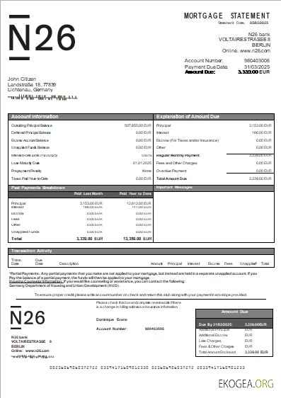 Allemagne N26 relevé hypothécaire bancaire scr